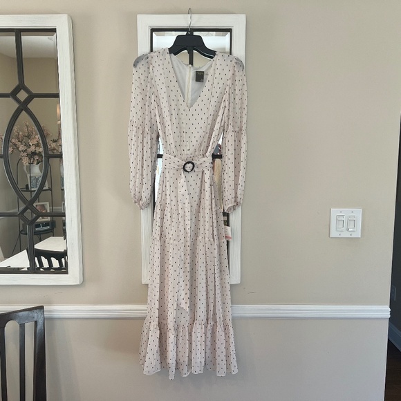 WOMEN'S. POLKA DOT CHIFFON V-NECK MAXI DRESS - Picture 1 of 6